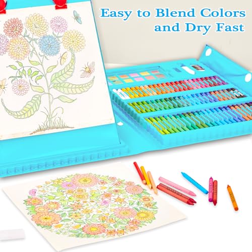 Image of KINSPORY Art Set for Kids, 290 Pack Double-Side Easel Drawing Kits (Blue) | Creative Gift, art & crafts supplies, Coloring, oil pastel, crayon, colored pencil, watercolour pen, Beginner Artist Girl Boy