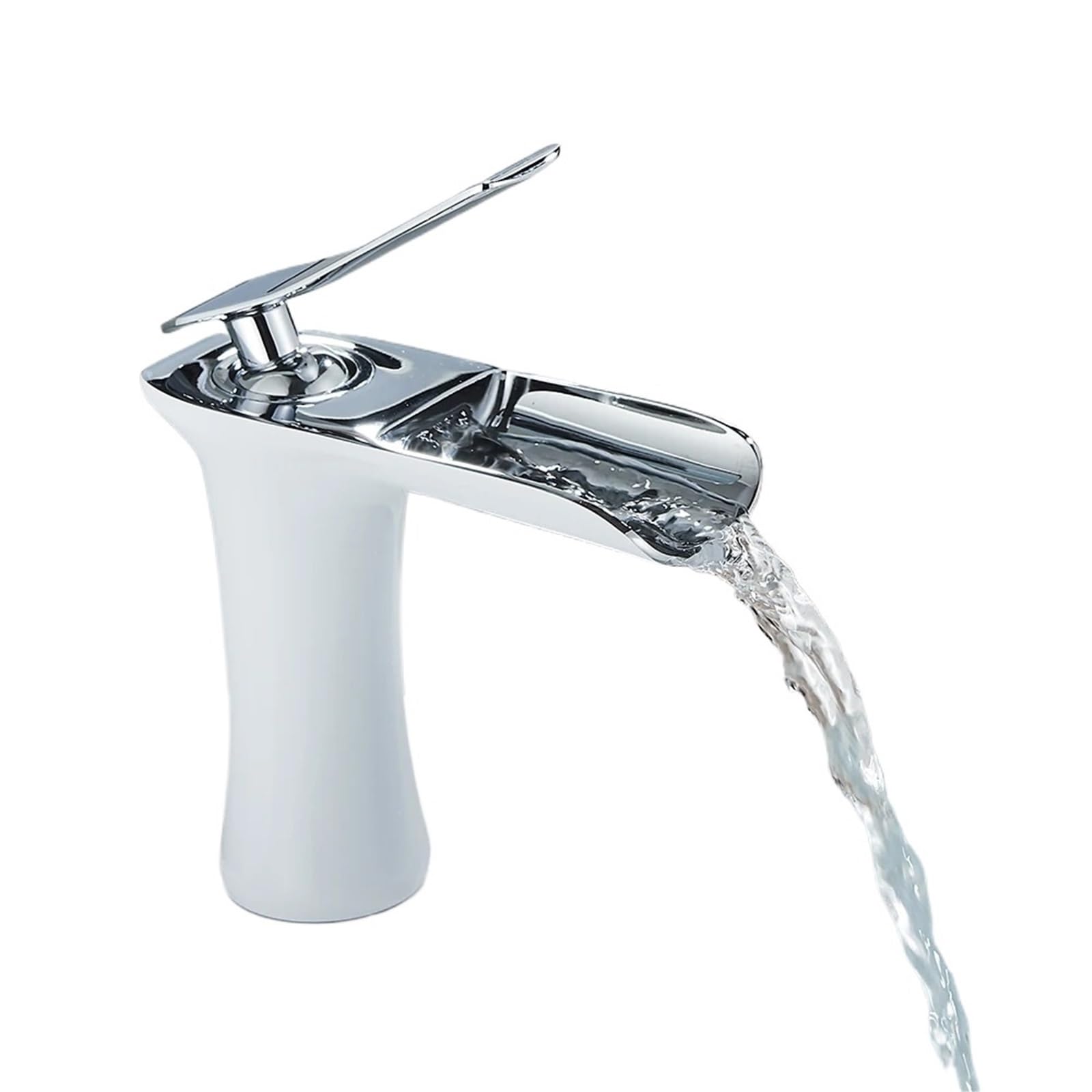 White Basin Faucet Waterfall Spout Bathroom Mixer Tap Deck Mounted Bathroom Sink Faucet Single Handle Cold Water