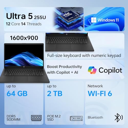 Image of HP Laptop Computer, Intel Ultra 5 225U (2026 Edition), Large 17.3 inch Display