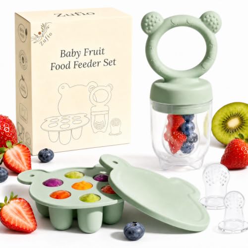 Silikon Fruchtsauger Baby: Schnuller und Muttermilch, Eis am Stiel, Gefrierschrank, Aufbewahrungsbehälter für Babynahrung, Eiswürfel für Babyzahnen und Selbstfütterung (Green)