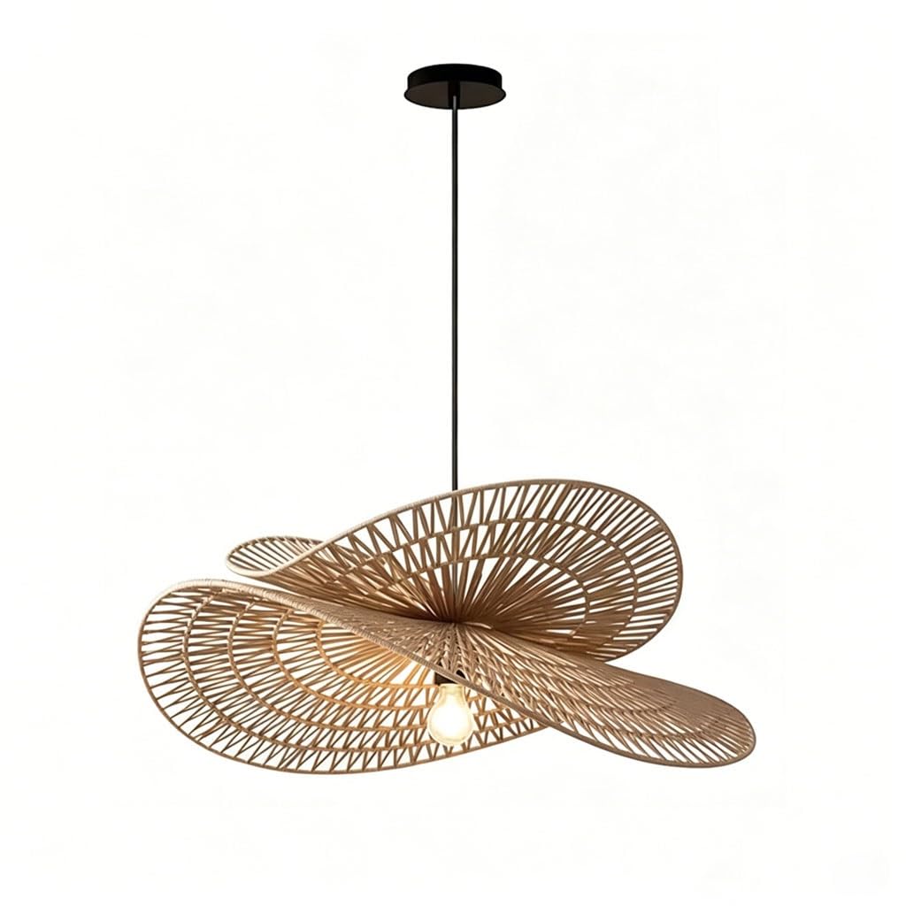 Lampada A Sospensione In Rattan Lampada Boho Vintage Lampada Rustica Sala Da Pranzo Paralume Rattan Intrecciato A Mano Altezza Regolabile Fino A 150 Cm Soggiorno Camera Cucina(Doppio,50cm)