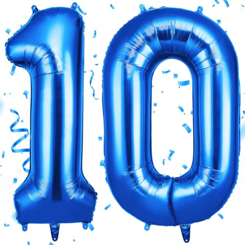 OFFCUP Zahlen Luftballon Blau Folienballon Zahl 10 40 Zoll Helium Ballons Geburtstagsdeko Mädchen Junge Kindergeburtstag Party Deko Ballon Zahl Deko zum Geburtstag Silvester Deko Neujahr Deko