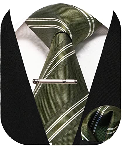 Image of RBOCOTT Silk Stripe Plaid Tie and Pocket Square with Tie Clip Sets for Men