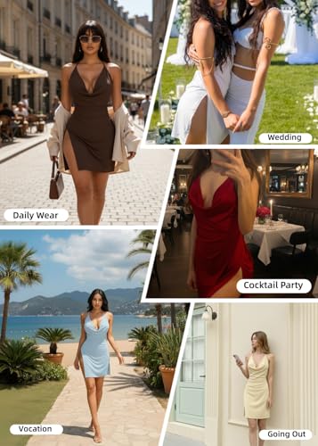 Image of JOTWIS Women's Sexy Backless V Neck Mini Dress High Slit Club Night Out Party Cocktail Dresses
