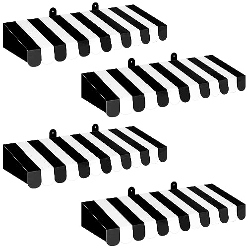 Image of Boao 4 Pcs 3D Cardboard Awning Decor,Black and White,Striped Style | Paper Awning, Circus Carnival Theme, For Bulletin Board, Lemonade Stand, Bakery & Ice Cream Truck, Wall Window Backdrop
