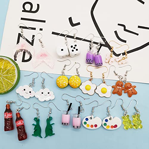 Wainis 24 Pairs Cute Earrings Weird Earrings Funny Goldfish Earrings Water Bottle Earrings Milk Tea Dangle Earrings For Women #TOP6