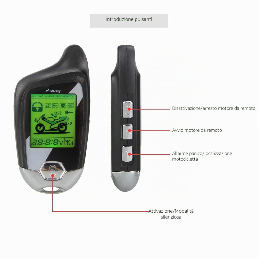 EASYGUARD EM211 2 Way Moto Sistema di Allarme Con Avviamento Remoto, Sensore di Scossa, Inclinazione e Movimento, DC12V, Display LCD