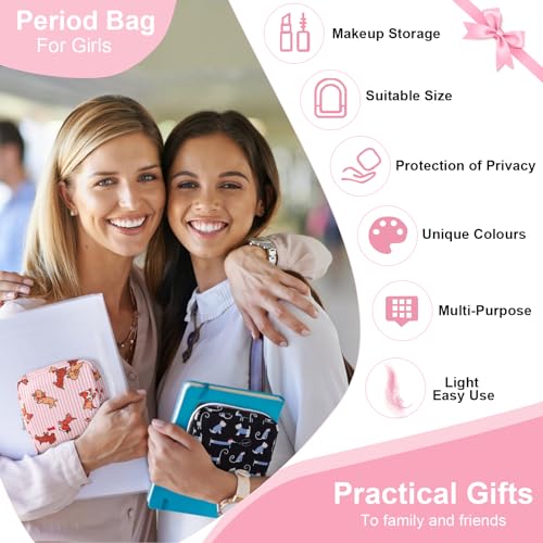 Image of Sanitary Pad Storage Bag Portable Period Bag for Teen Pads /Sanitary Napkins /Small Tampons, Sanitary Napkin Storage Bag First Period Gifts for Teen Girls (Bowknot Dachshund)