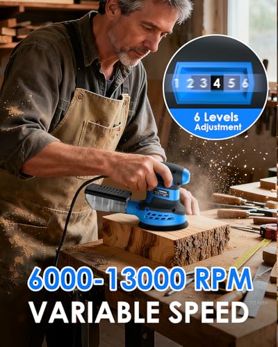 Ponceuse orbitale 350 W abrasive 125 mm à vitesse réglable 6 vitesses