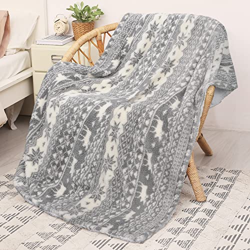 Catalonia Grey Sherpa Throw Blanket, Super Soft Warm Fuzzy Comfy Snowflake Blankets, Reversible Fluffy Throws, Holiday Theme Blanket (50X60 Inches) #TOP9