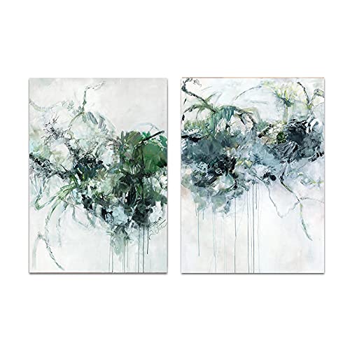 Toile moderne abstraite vert foncé 70x100 cm double panneau haute définition