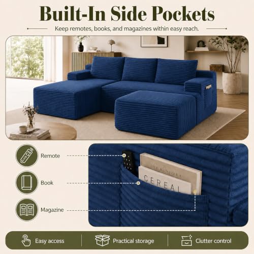 Image of Boneless Couch, Modular Sectional Couches for Living Room, U-Shaped Cloud Couch Sofa with Deep Seat, Fluffy Corduroy Upholstered Corner Sofa