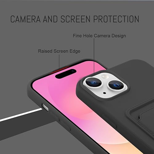 Miniatura 3 de MZELQ Cartera de TPU compatible con iPhone 15 Plus 2023, funda protectora para cámara con tarjetero + protector de pantalla, ranura para tarjeta