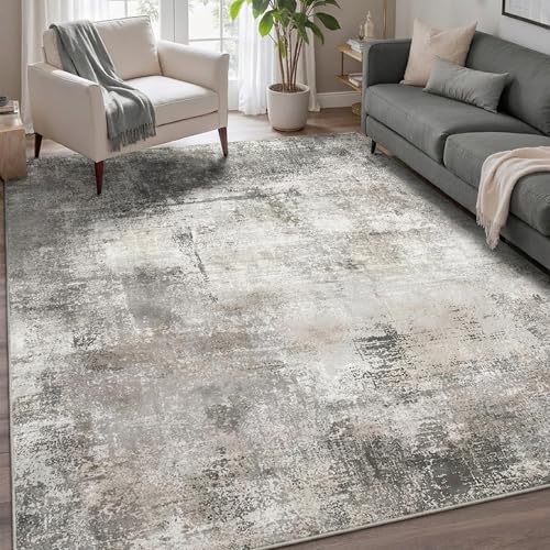 GENIMO 8x10 Washable Area Rugs for Living Room, Non Slip, Gray White Black