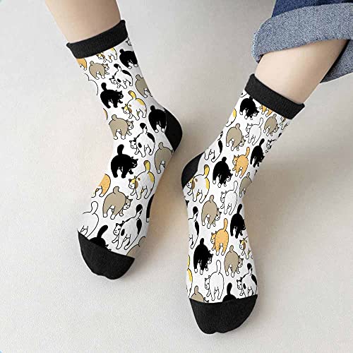 Image of Red Striped Crew Socks for Woman Size 6-8 Christmas Tree Moose Snowflake Dots Lines Girls Socks