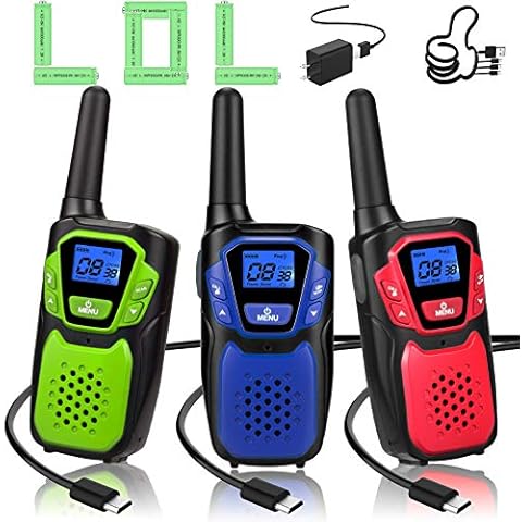 Topsung Walkie Talkies for Adults Rechargeable,3 Pack Easy to Use Long Range Walky Talky Handheld Two Way Radio with NOAA for Hiking Camping Skiing(Blue & Green & Red with Micro-USB Charger/Battery) Cover