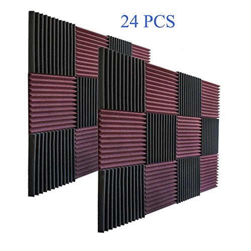 24 Pack- Charcoal Acoustic Panels Studio Soundproofing Foam Wedges Tiles Fireproof 1" X