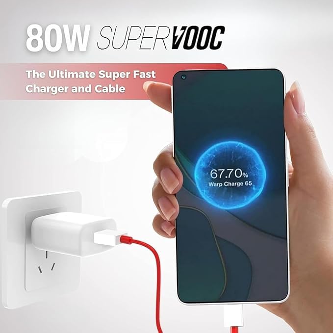 Image of Mifaso 80W SUPERVOOC Charger with 1m Type C Cable - Compatible with Oneplus, Realme, Redmi, Nothing, Oppo, Pixel & Other Smartphones Supporting Dash, Warp, Vooc Charging Standards - White
