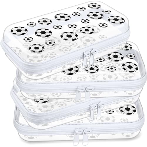 Image of Hoolerry 4 Pcs Soccer Clear Hard Zipper Case Transparent PVC Storage Pouch Soccer Party Favors Team Gifts Plastic Organizer Box for Office Supplies Travel Toiletries Small Tools