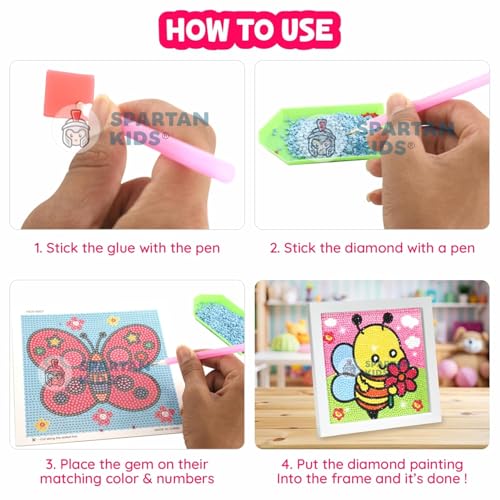 Image of SPARTAN KIDS Diamond Art Kit with Wooden Photo Frame, Creative Painting Activity for Kids Ages 9-12,Best Birthday Party Return Gift (5, Bee with Flowers)
