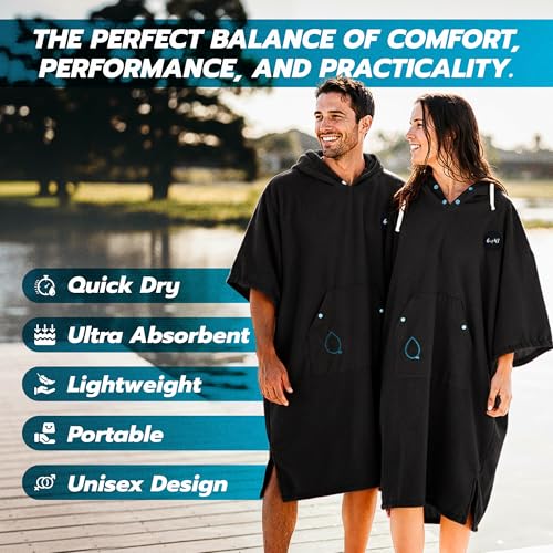6 @t 41 Quick Dry Surf Poncho, Hooded Changing Robe, Lightweight Unisex Beach Cover (Squid Ink and blue)