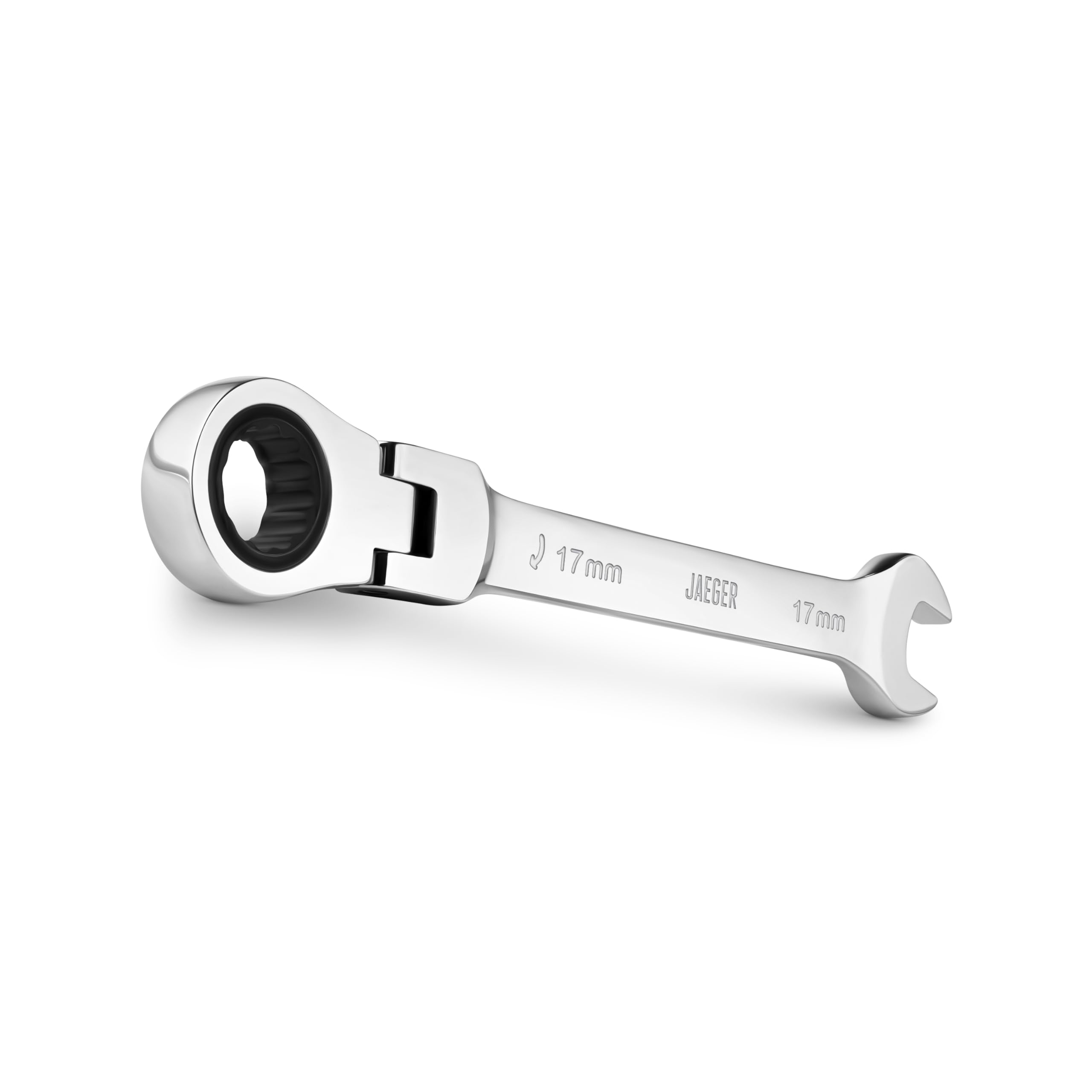 Jaeger 17 mm Flex Head Ratchet Spanner, 4 Degree Swing Arc, 12 Point Ratchet Combination Wrench, 90 Tooth — image 1