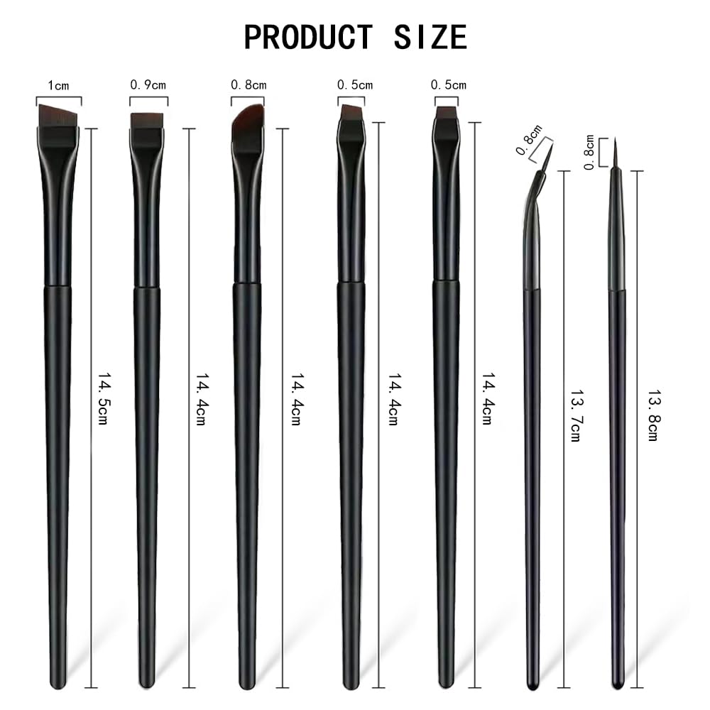 7 Piezas Pinceles de Maquillaje, Cepillo Delineador de Ojos de Ángulo Fino y Plano Maquillaje de Ojos Profesional Pinceles de Sombra de Ojos Pincel Delineador de Ojos en Ángulo Brochas de Cejas