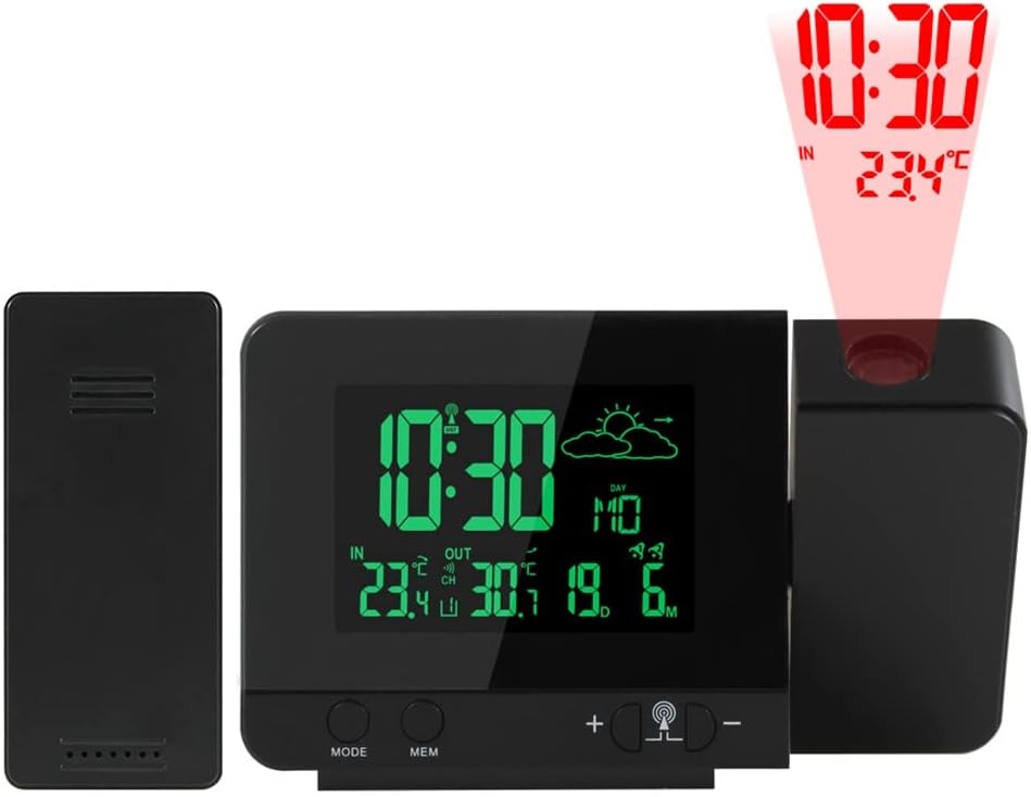 Projection Alarm Clock Digital Watch Candar Thermometer Weather Forecast 8 Color Display Ectronic (D