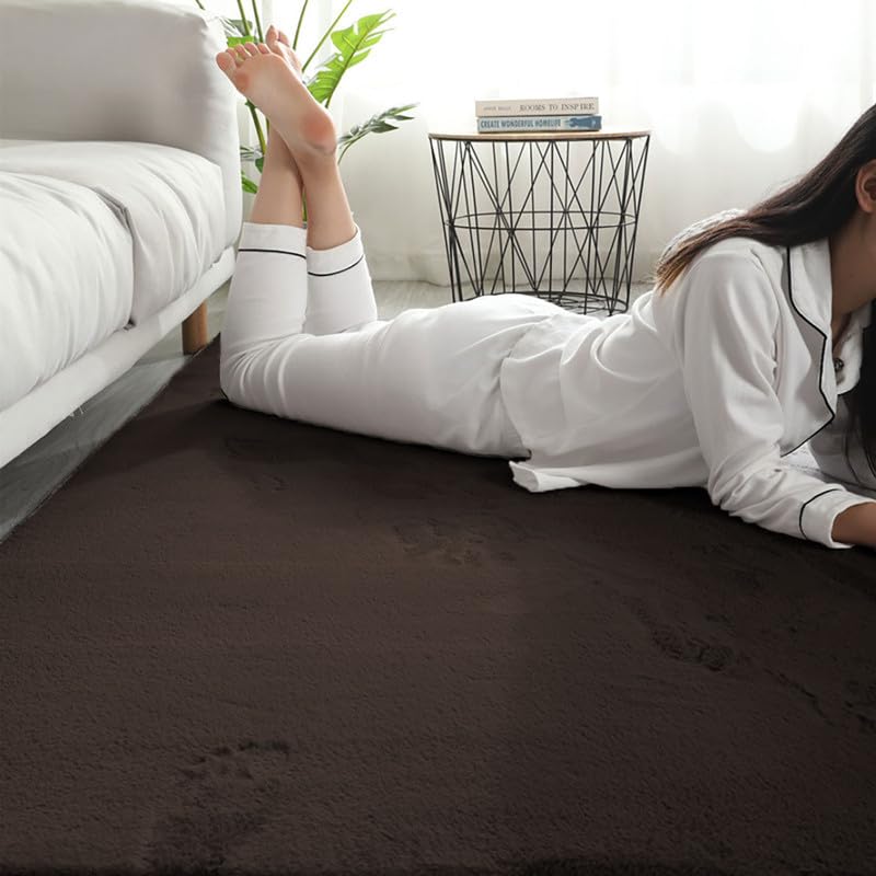 Image of Rabbit Fur Area Rug 6x8 Ft | Super Soft Plush Carpet with Anti-Slip Backing | Washable Luxury Rug for Bedroom, Living Room & Home Decor