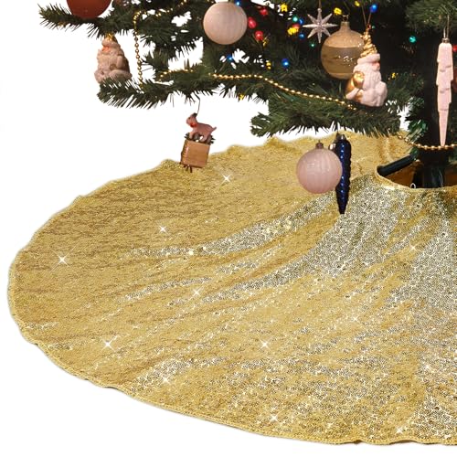 PartyDelight Large Christmas Tree Skirt Gold Sequin 50 Inch — view 3