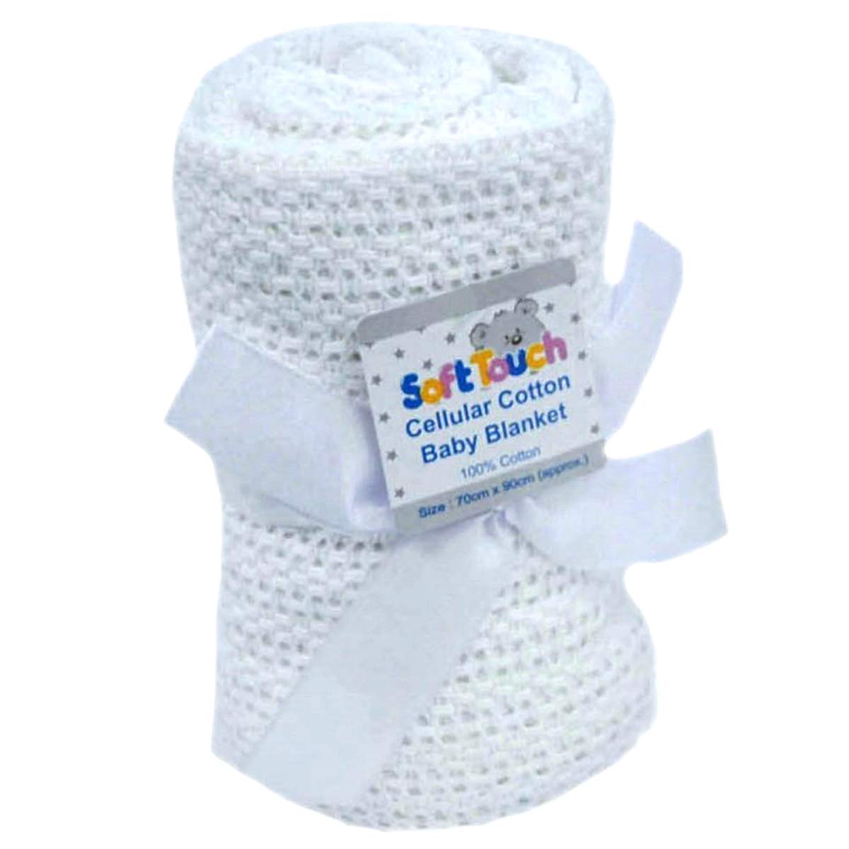 100% Cotton Cellular Soft Baby Blanket for Cot Pram Moses Basket, 70x90cm Colour: White Blanket