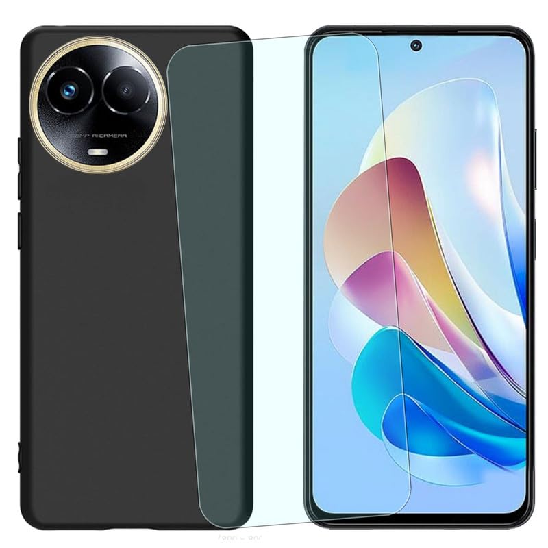 NEOYUKL Cover for Realme 11 5G Phone Case(6.72 inches), for Realme 11 5G Screen Protector [1 Pack],Shockproof Protective Cover TPU Silicone Black Shell for Realme 11 5G