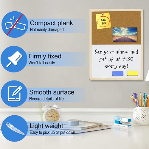 Owlkela Dry Erase Cork Board 16.5"X12.6", Notice Pin Board, Memo Board, Vision Board, Bulletin Board For Office, Classroom Or Home, Mounting Hardware And Push Pins Included, Wooden Frame #TOP2