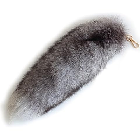 Fosrion 17" Supper Huge Fluffy Silver Blue Fox Tail Fur Alopex Lagopus Handbag Accessory Key Chain Ring Hook Tassels Natural Color Cospaly Cover