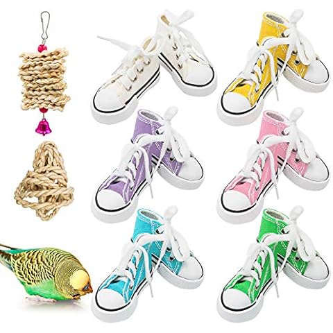 Bird Chewing Toys, 12 Pieces Parrot Sneakers Colorful Cotton Shredder Hanging Cage Bite Toys for Small Parakeets, Cockatiel, Conures, Finches, Budgie, Mynah, Finche, Love Birds,Dove, Parrotlet (H01) Cover