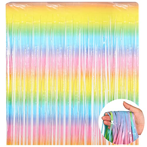 Chalyna 3,28 x 6,56 Ft Regenbogen Lametta Vorhang Deko Bunte Metallisch Folie Fransen Vorhänge Hängend Pastell Luftschlangen Tür Glitzer Hintergrund für Geburtstag Hochzeit Party Brautparty Präsent Cover