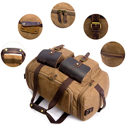 SUVOM Canvas Duffle Bag Leather Weekend Bag Carry On Travel Bag Luggage Oversized Holdalls for Men and Women(Coffee)