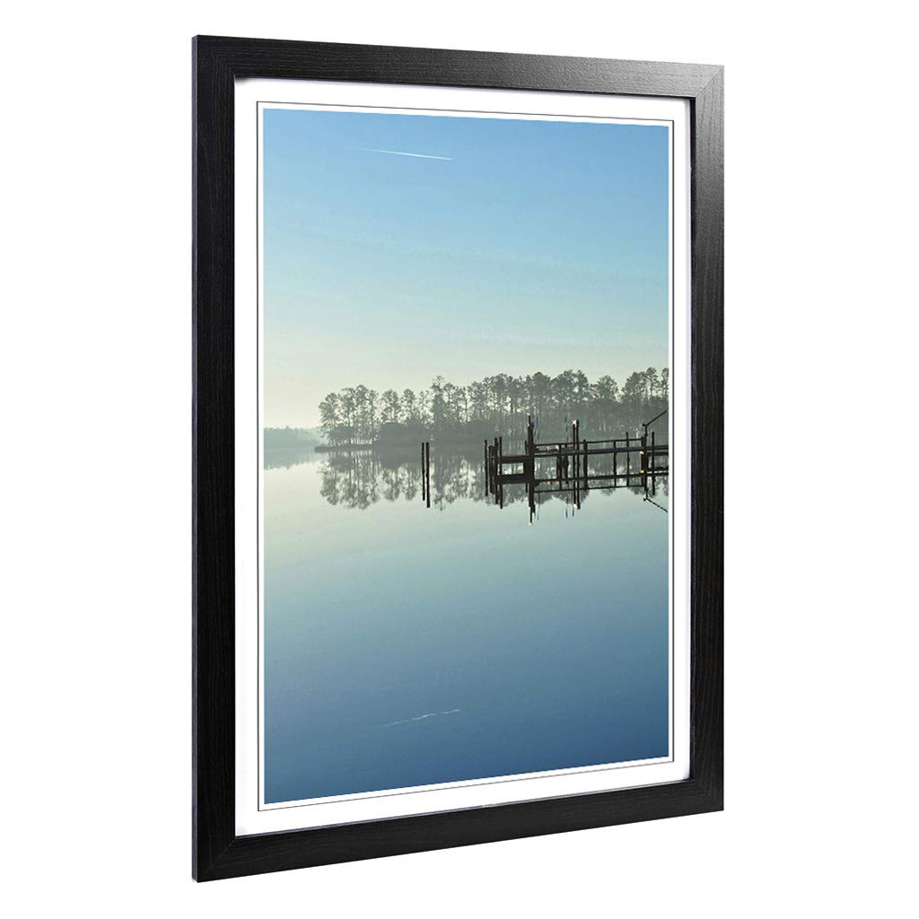Big Box Art Framed Print of North Carolina Lake USA Design | Wall Art Picture | Home Decor for Kitchen, Living, Dining Room, Bedroom, Hallway, Office, Black, A2 / 24.5x18 Inch / 62x45cm