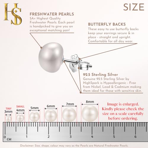 925 Sterling Freshwater Pearl Earrings 8mm Button