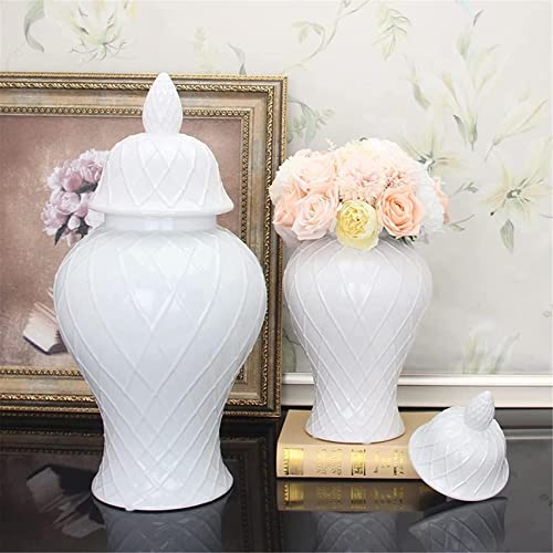 Aadecor Ceramic Jars,Tea Jar,Chinese Style Storage Jars,White Ginger Jars For Home Decor Ginger Jar Vase Porcelain Vase Temple Jar Decorative Jars With Lids White Ceramic Jar (Color : White) #TOP5