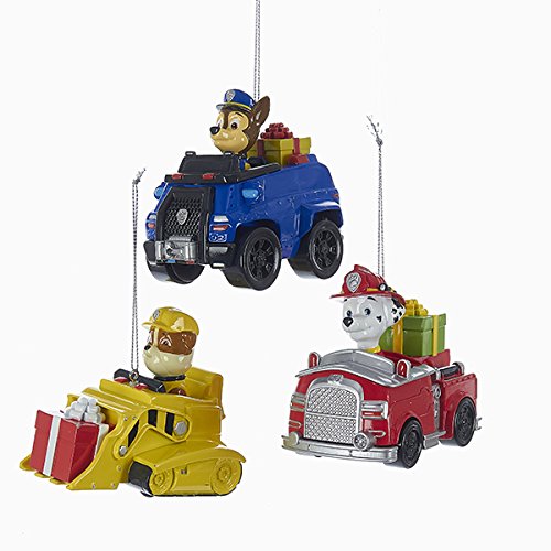 Kurt Adler 3 Assorted Paw Patrol Characters on Trucks Multiples Christmas Ornaments