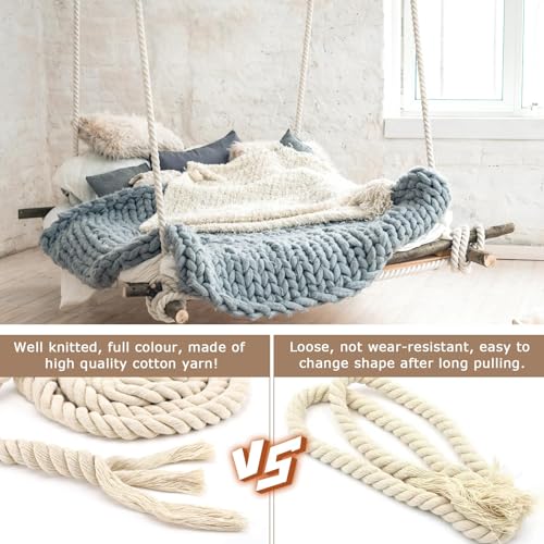 Baumwollkordel 20mm 4m, Makramee-Garnseil Tau Seil Cotton Rope Baumwollkordel Dickes Seil Weiß Seil Kordelband Vielseitig Baumwollseil Deko Seil für DIY Handwerk Dekoraion