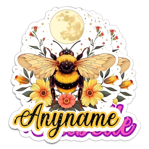 Custom Floral Bee Name Sticker Personalized Text Flower...
