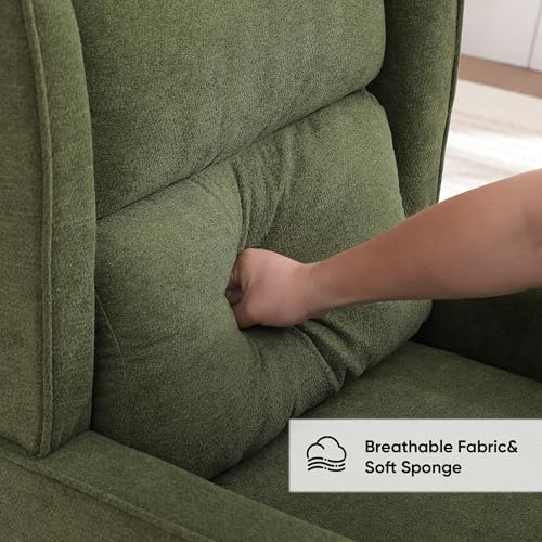 Image of HCHAIRH Nursery Rocking Chairs, Rocking Chair Nursery for Mom Nursery Rocker with High Backrest and Solid Wood Legs, Modern Wingback Accent Rocking Chair for Reading Living Room Bedroom Green