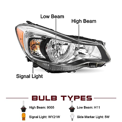 JSBOYAT Headlight Assembly Replacement for 2012-2015 Subaru Impreza XV Crosstrek Passenger and Driver Side Chrome Housing Amber Reflector - Image 3