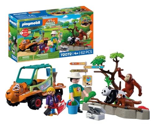 PLAYMOBIL | Animals & Friends | Zoo Vehículo del Cuidador | Vehículo con diseño de Cabeza de Tigre y 3 Animales | Juguete Infantil a Partir de 4 años | 72072