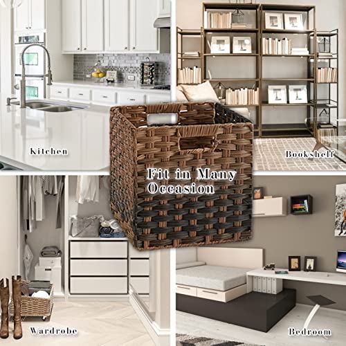 Omerai Wicker Storage Baskets Wicker Cubes Rattan Shelf Basket Cube Storage Square Foldable Brown Baskets Handwoven Organizer Ombre Baskets Set Of 4 11.8X11.8X11.8 #TOP4