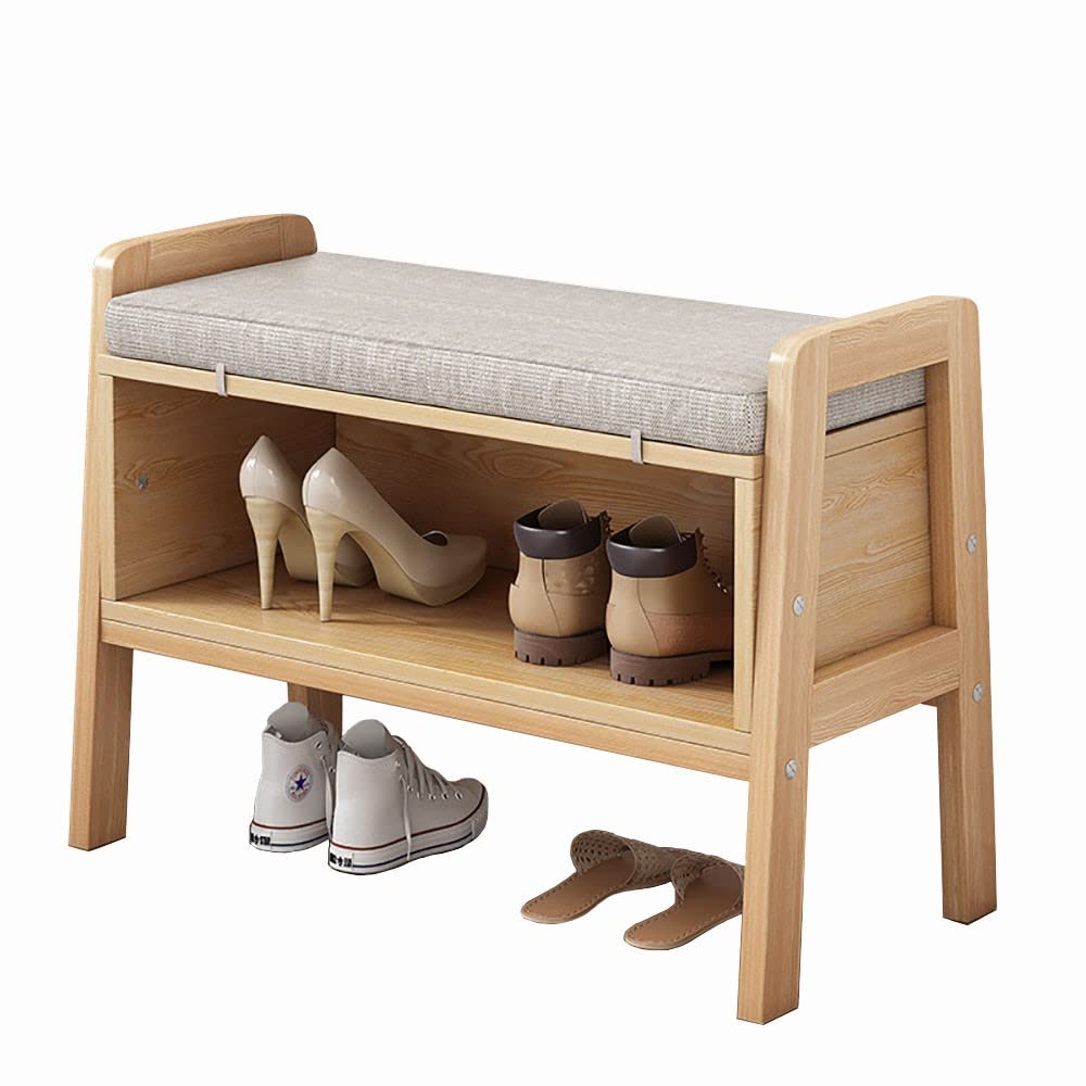 Banc de rangement chaussures en bois entrée meuble gain de place assis