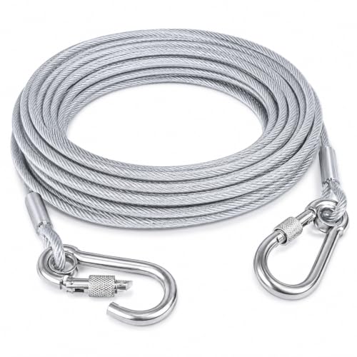 Image of Steel Cable Heavy Duty Clothesline Drying Rope 10 Meter with Hooks | Wire Rope with Clamps and Thimbles for Zipline, Fencing, Deck Railing, Winch Cable (Pack of 1)