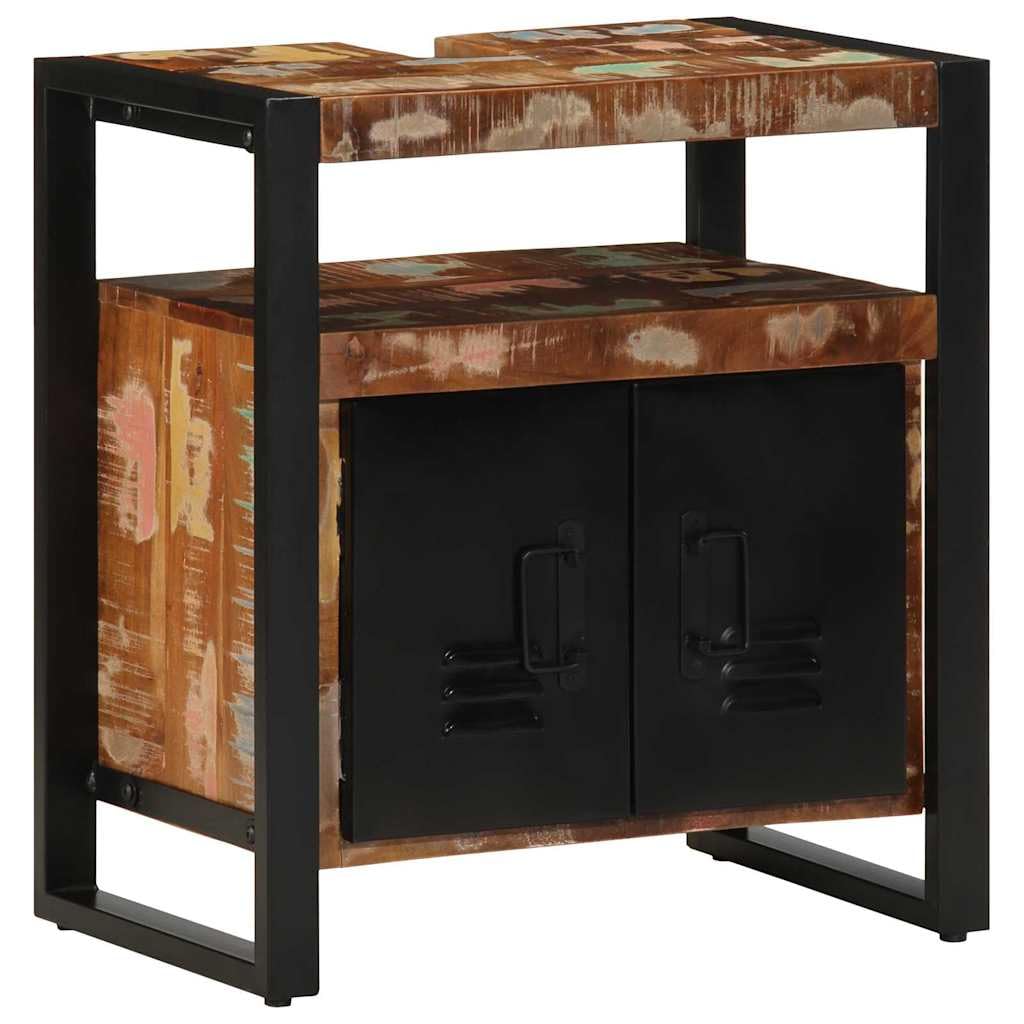 Juego de muebles de baño de 3 piezas, 40 x 35 x 90 cm, madera maciza renovada con marco de metal, diseño moderno para colgar y soporte para pequeños apartamentos y aseos